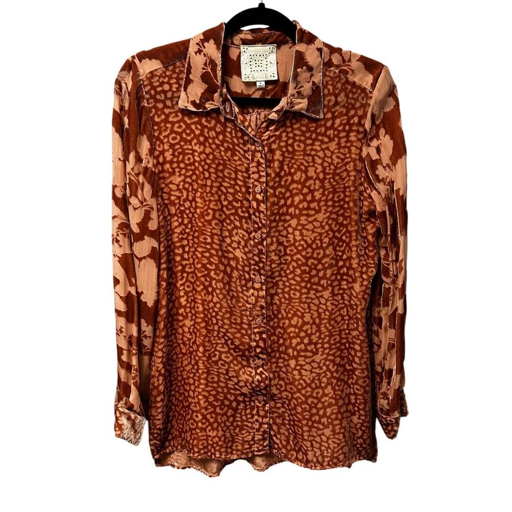 Johnny Was Burnt Sienna Orange Mixed Print Audrey Button Down Shirt Womens Small